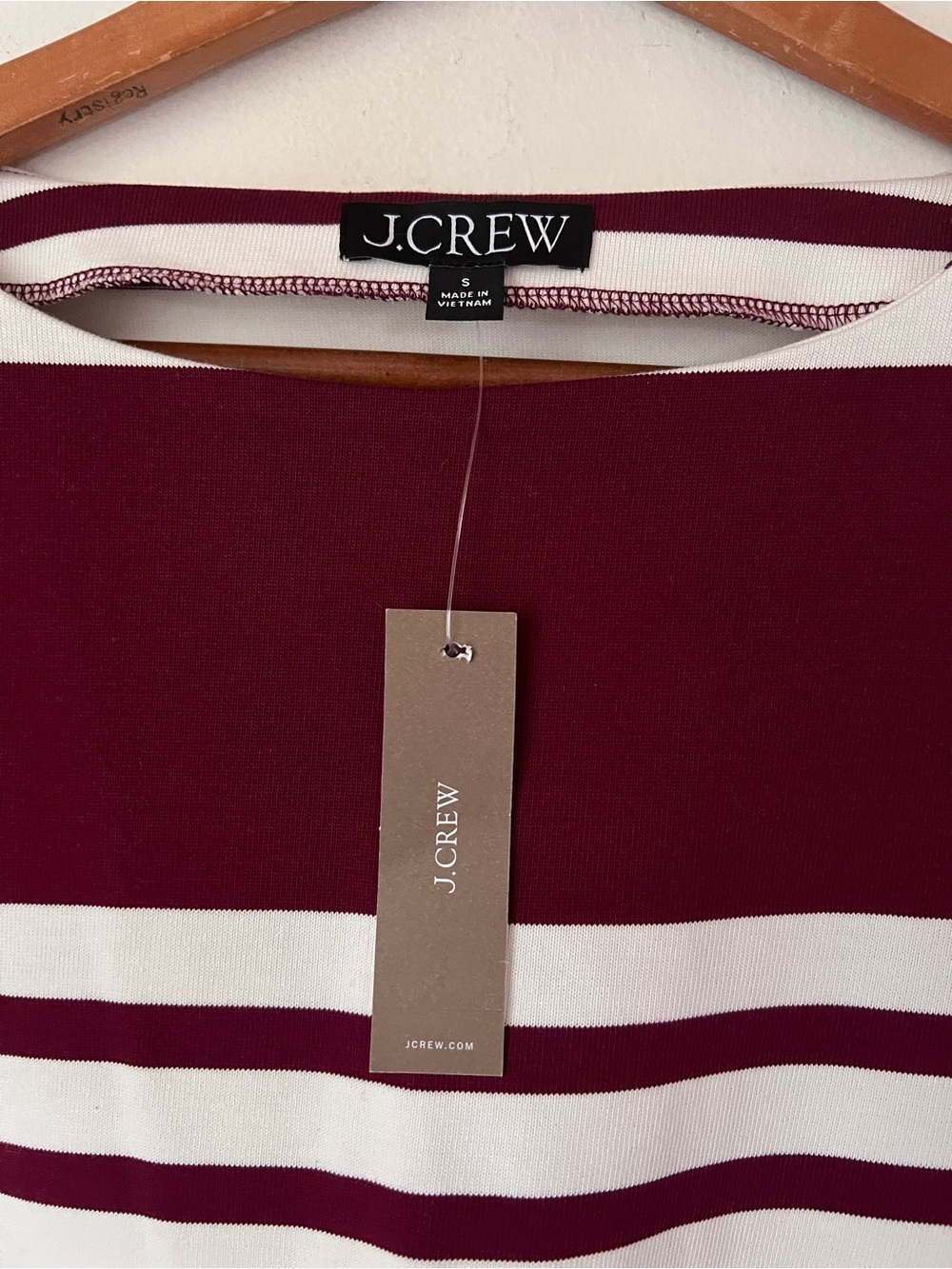 NWT J. Crew Boatneck Mini Sheath Dress Sz S Burgundy White Striped Mariner Cloth - Picture 5 of 10